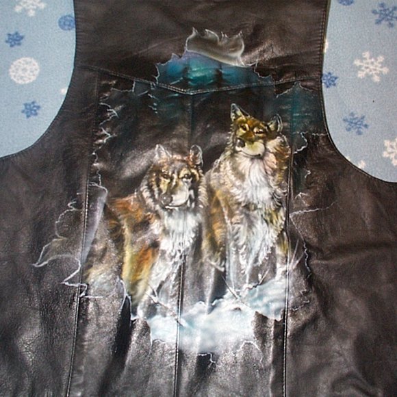 Vintage Nice custom painted leather motorcycle Biker vest of Gray Wolves USA - Picture 4 of 5